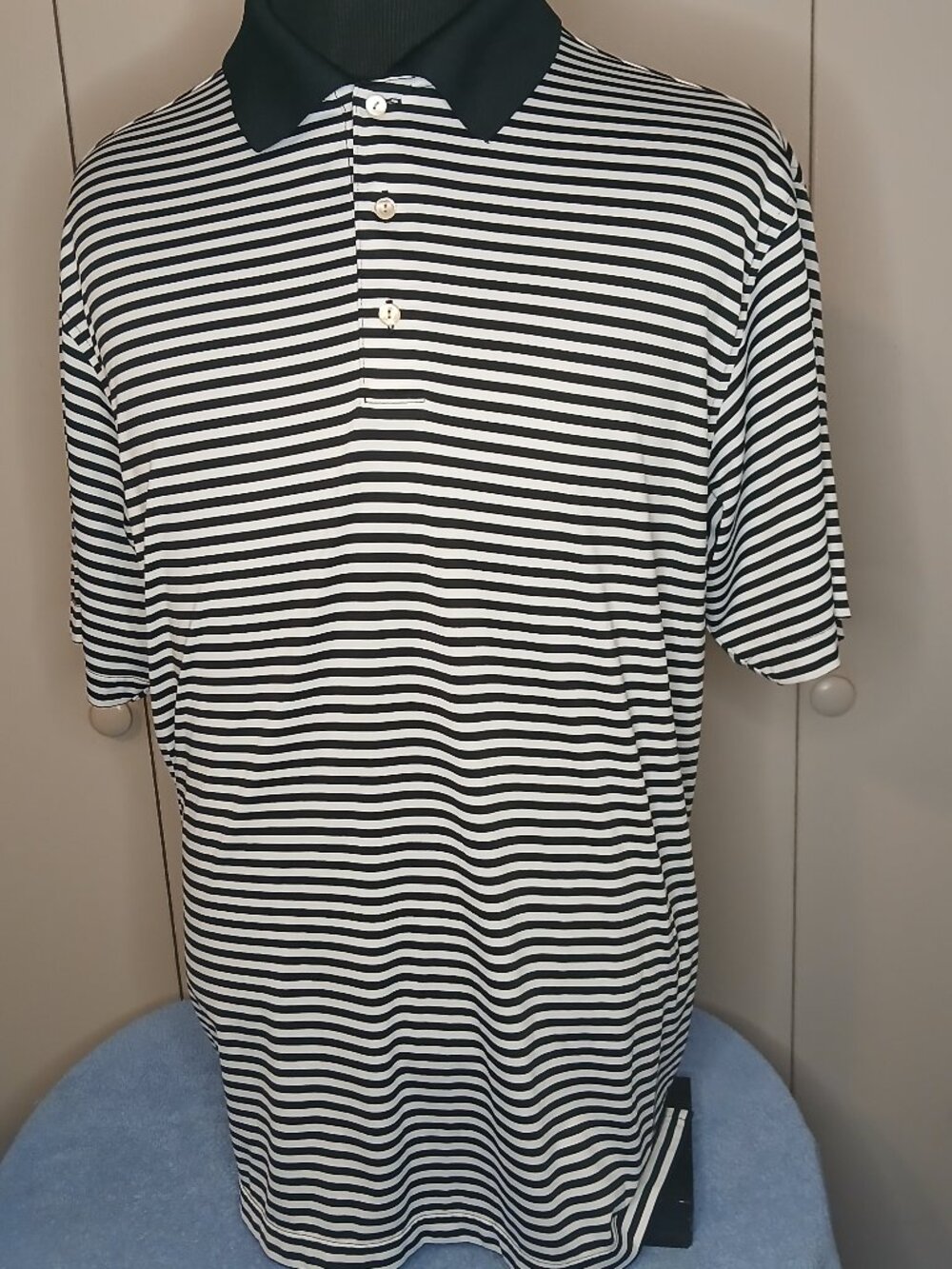 Peter Millar Summer Comfort XL Black/White Pinstriped Golf Polo (1165C3)